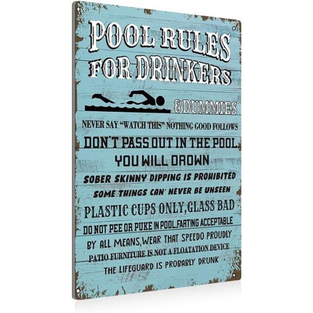 Swimming Pool Rules for Drinkers Sign Metal Tin Sign Wall Decor Blue